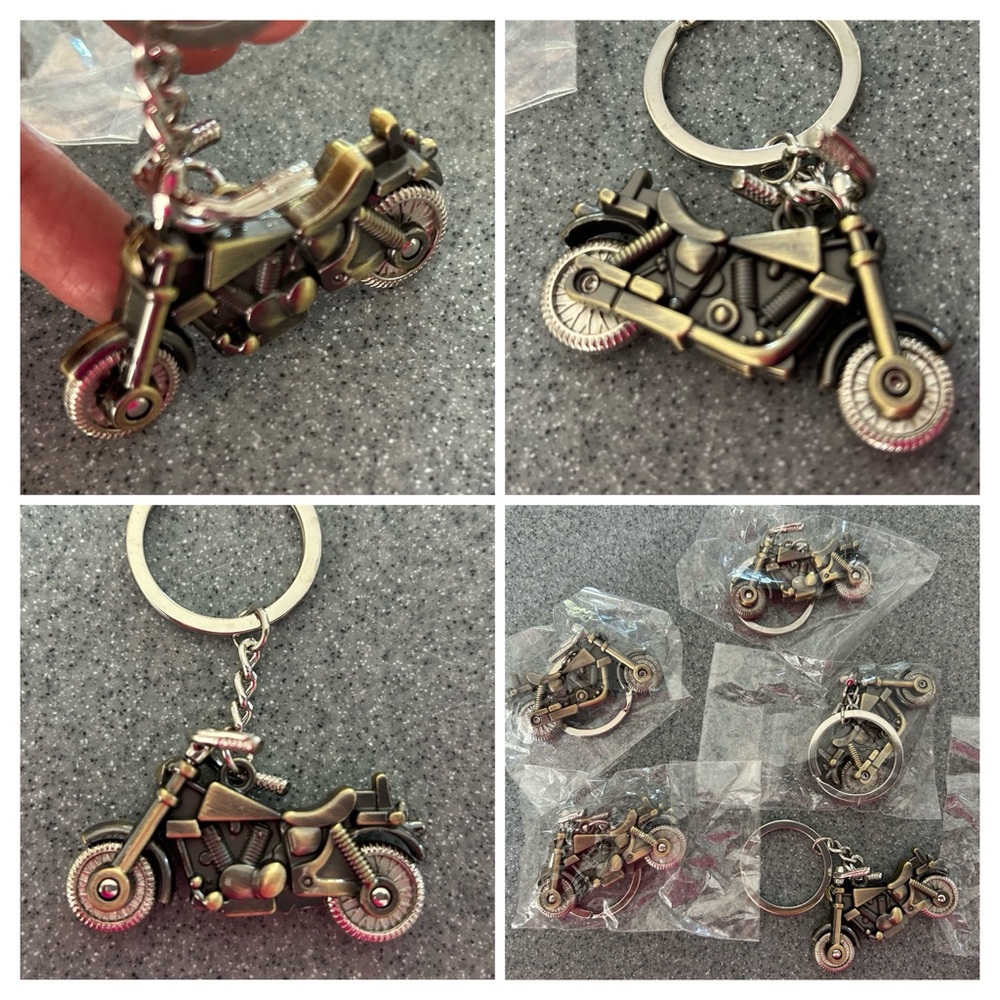 5 for $45, or $10 each - Motorcycle Keychain, Metal in Bronze Color